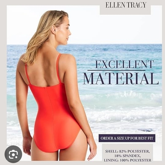 Ellen Tracy Women High Neck Over the Shoulder One Piece keyhole Swimsuit Size 10 - Picture 5 of 15